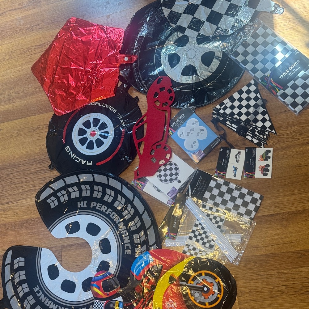 Racing Theme Party Supplies Set - Black, Red, White